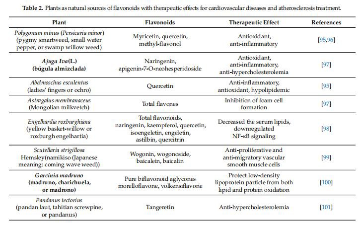 Plants as natural sources of flavonoids with therapeutic effects for cardiovascular diseases and atherosclerosis treatment